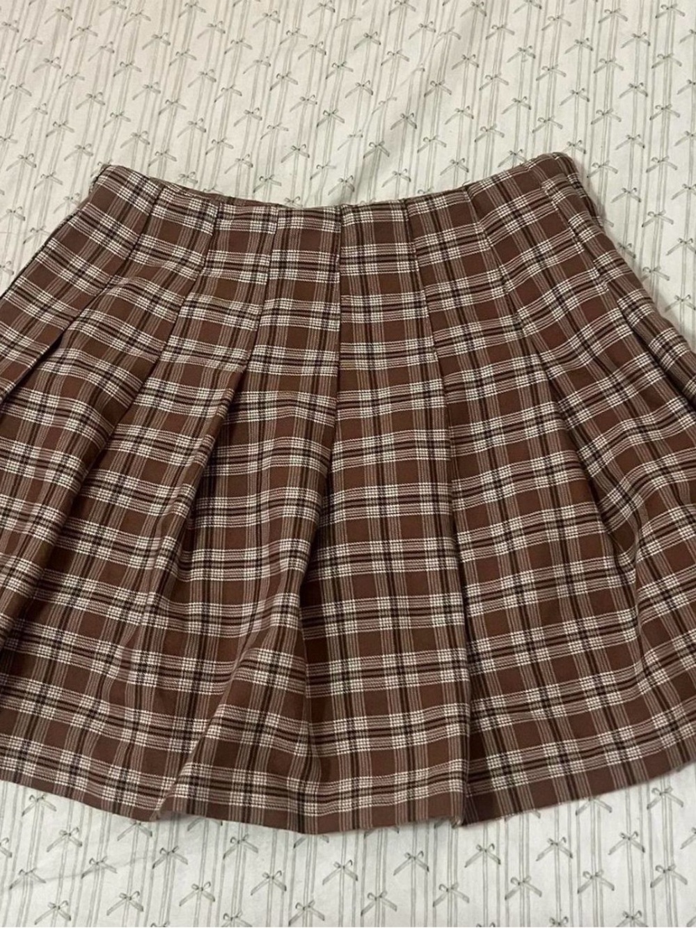 Divided Brown & Cream Plaid Pleated Skirt